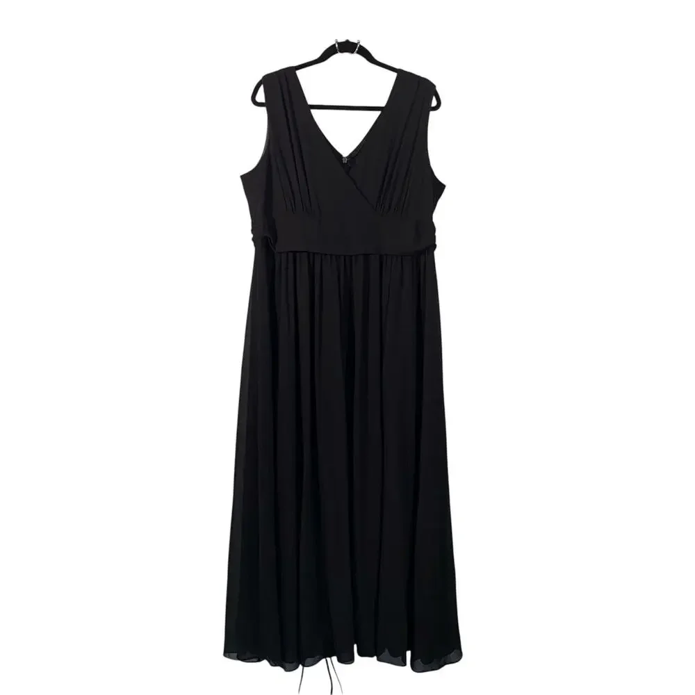 Lulu's Black V-neck Surplice Sleeveless Chiffon Maxi Dress 3X Bridesmaid Wedding - Picture 2 of 9
